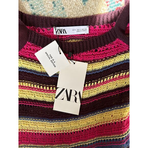 Women's Zara Special Edition Crochet Knit Striped Maxi Dress NWT New Small - Picture 5 of 7